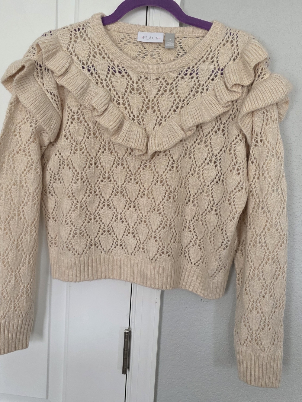 The Childrens Place Cream Ruffle Pointelle Sweater